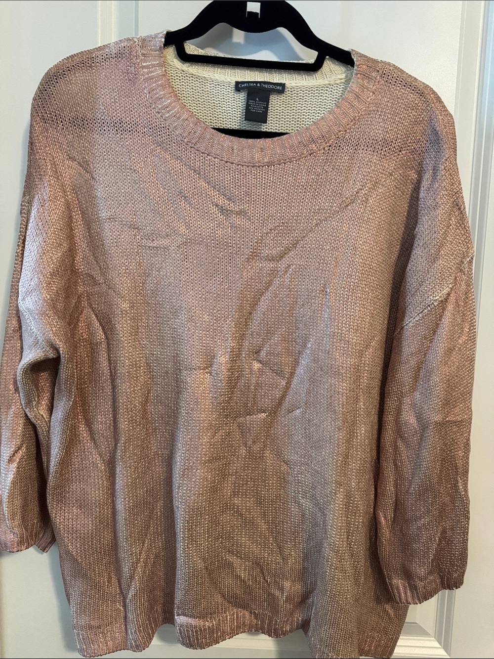 Chelsea & Theodore Women's Shimmering Rose Crewneck Sweater